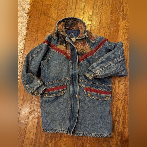 Vintage 80's denim tapestry patchwork jacket. Woman's M oversized - Picture 11 of 14